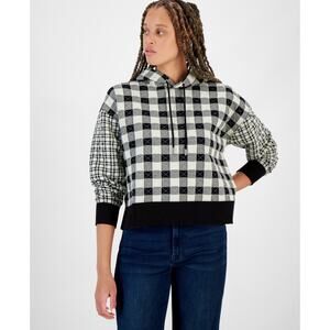 Nautica Jeans Women's Lake Check Quilted Hoodie Black/White Size XL 1665